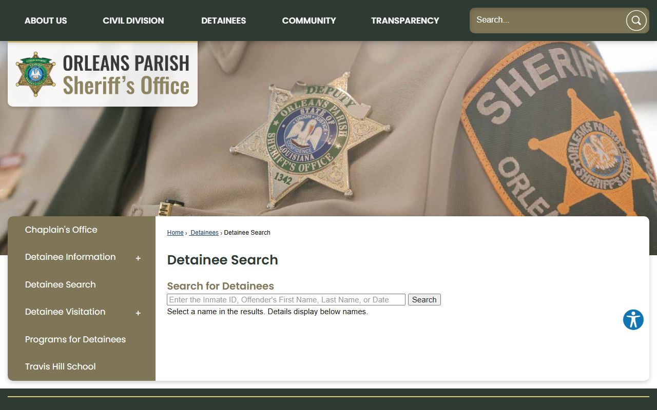 Orleans Parish Sheriff's Office OPSO Detainee Search portal for recent bookings in New Orleans