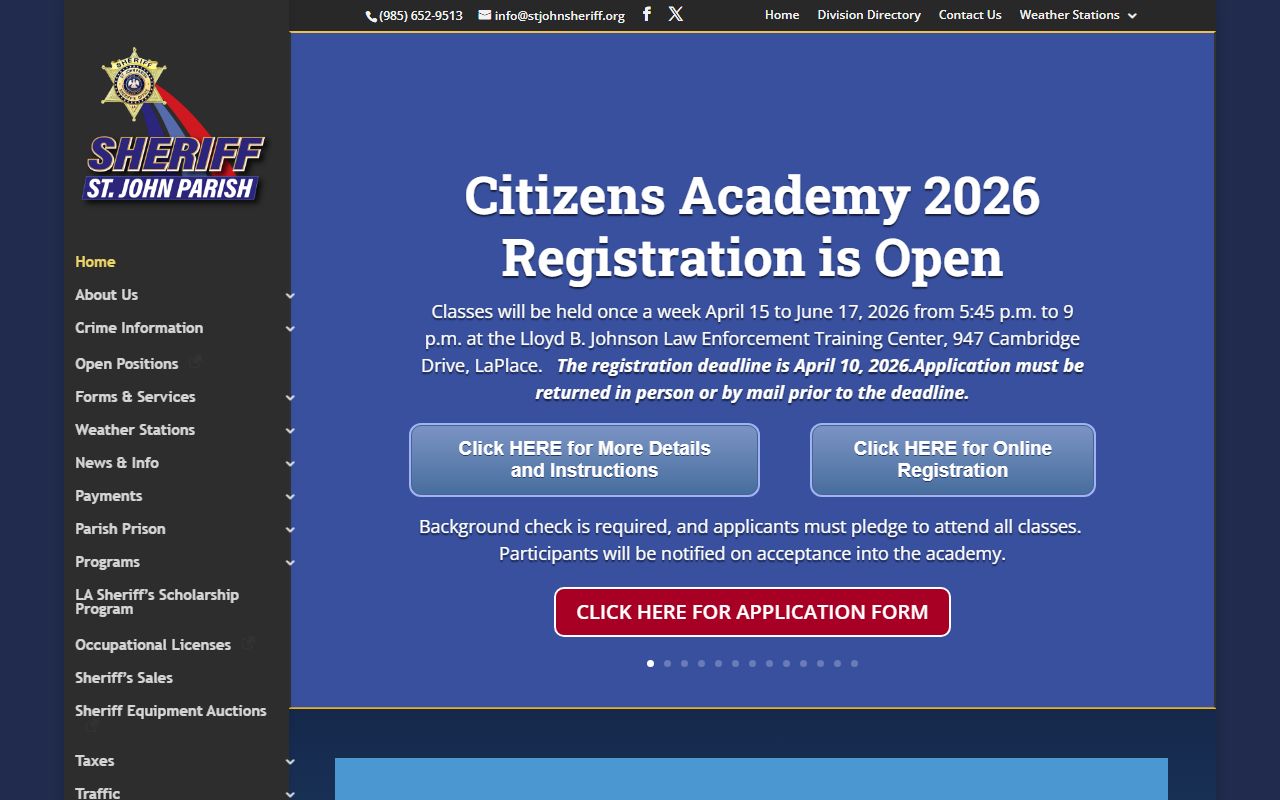 St. John the Baptist Parish Sheriff's Office homepage for recent bookings and inmate information