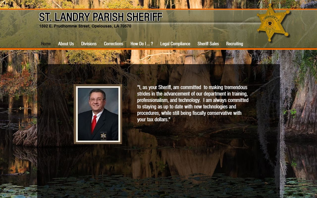 St. Landry Parish Sheriff Office homepage with links to recent bookings and inmate search