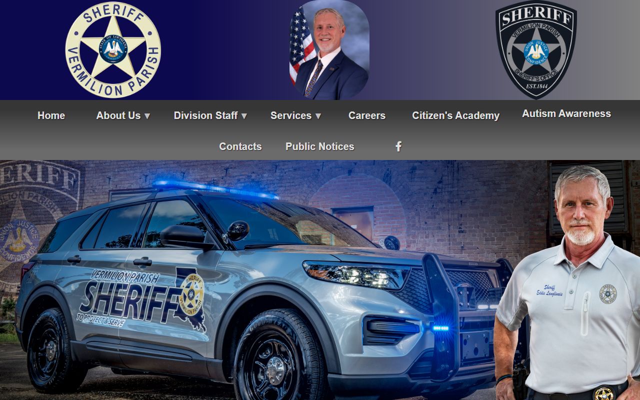 Vermilion Parish Sheriff Office homepage linking to recent bookings and prisoner search tools