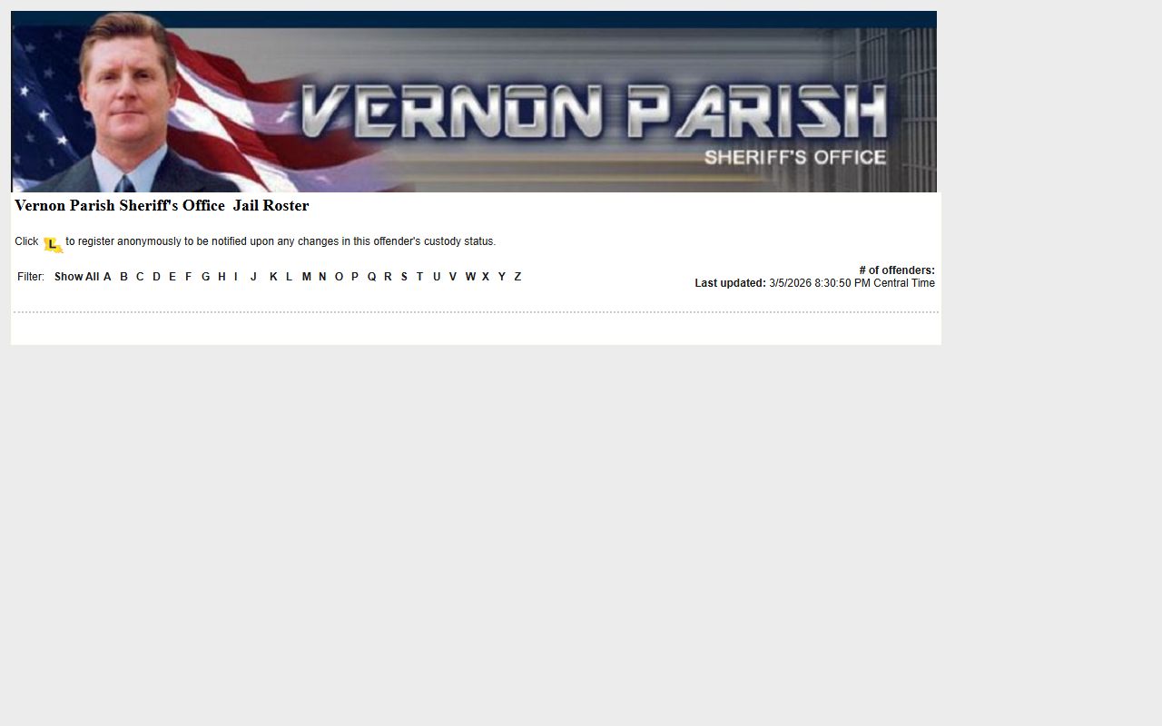 Vernon parish recent bookings LAVINE roster screenshot