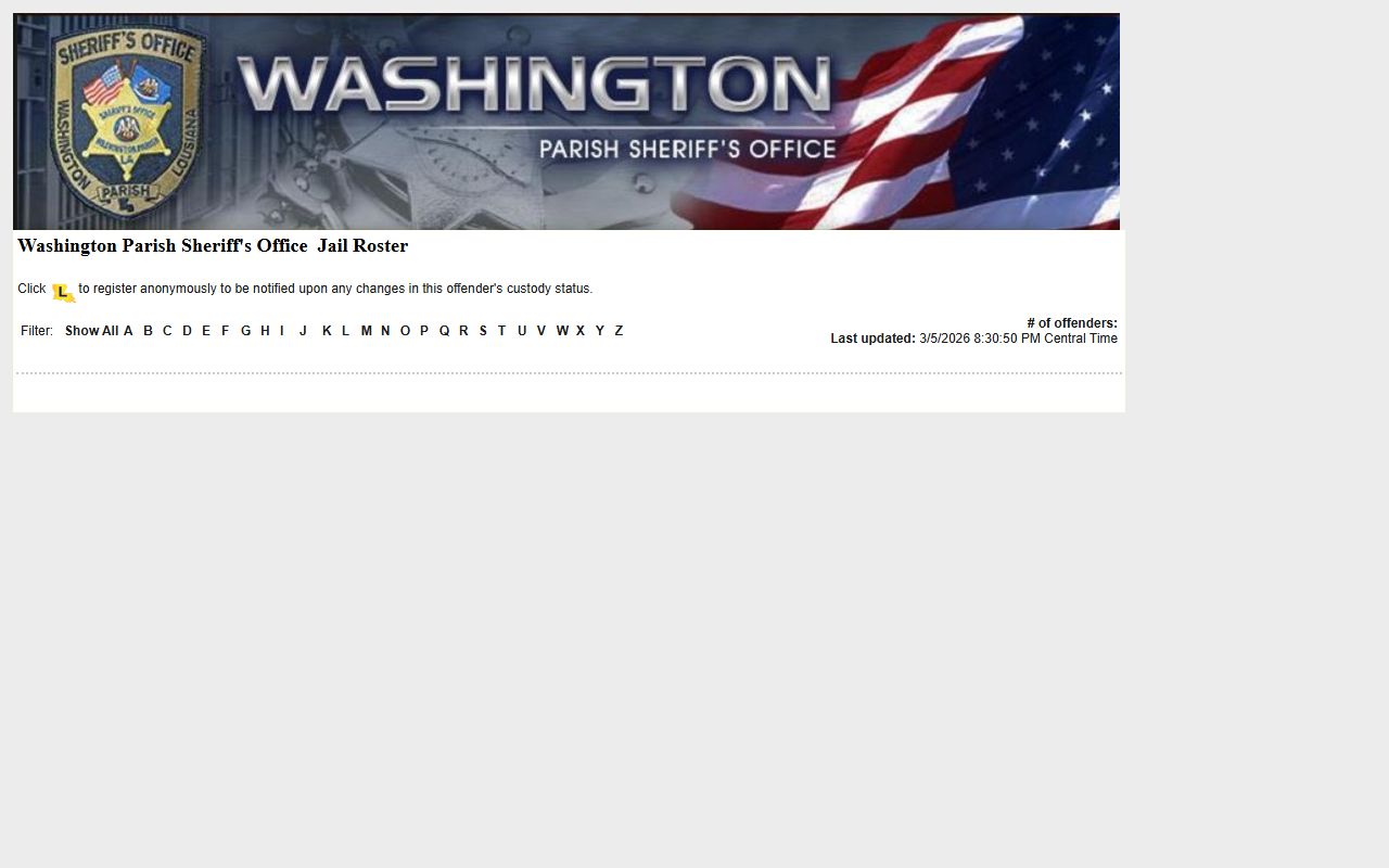 Washington parish recent bookings LAVINE roster screenshot