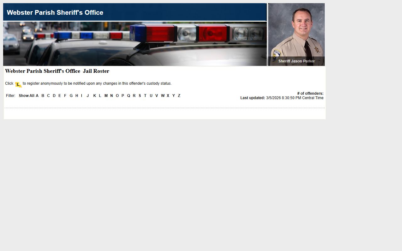 Webster parish recent bookings LAVINE roster screenshot